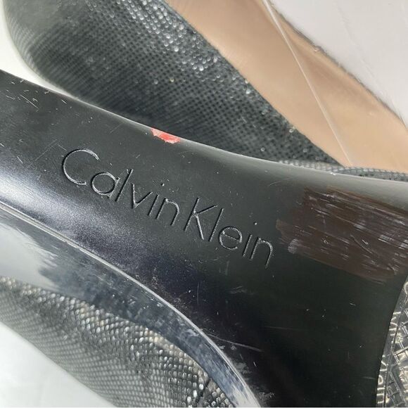 CALVIN KLEIN Women's Black Sue Mini Square Print Peep Toe Wedge Pumps Size 9M - Picture 10 of 10